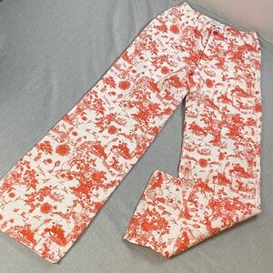 Mirto 1956 Wide Leg 100% Cotton Orange Toile Women's Pants Size 36 Small Tall